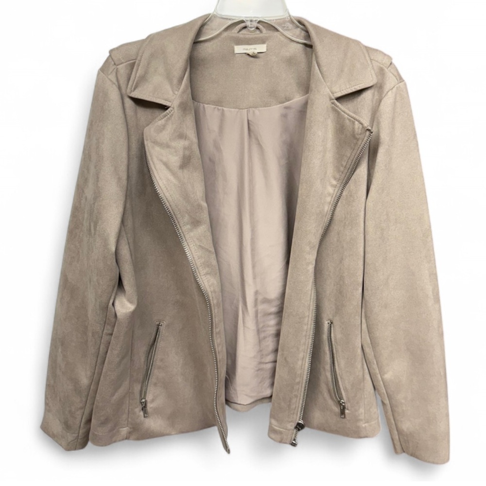 Maurices Tan Faux Suede Asymmetrical Moto Jacket, Plus Size 1X